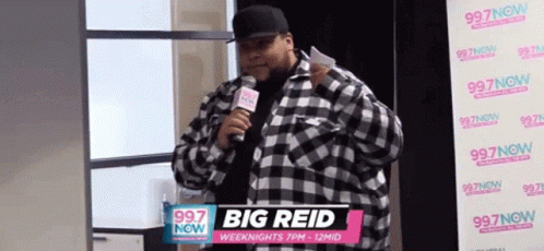 Man In Plaid Shirt Holding Microphone GIF