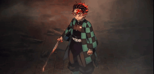 Man In Plaid Shirt Holding Sword GIF