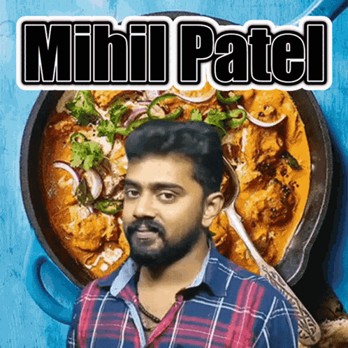 Man in Plaid Shirt in Front of Mihil Patel Food