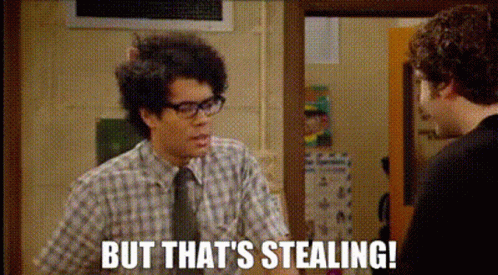 Man in Plaid Shirt Saying But That's Stealing