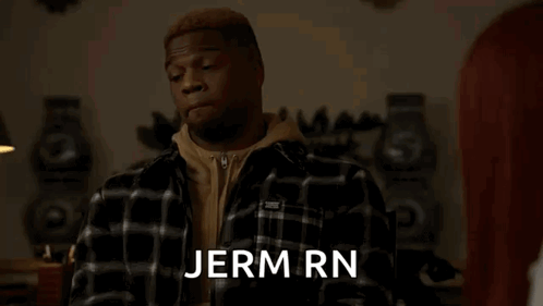 Man In Plaid Shirt Talking To Woman With Jern GIF