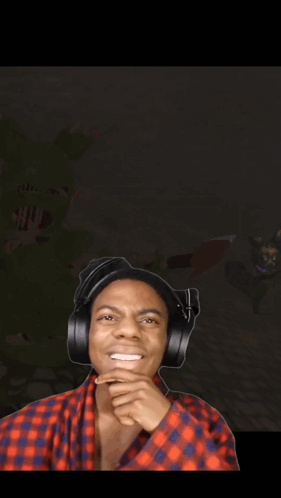 Man In Plaid Shirt Wearing Headphones Making Funny Face GIF