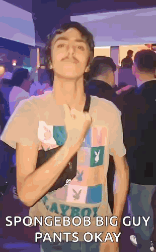 Man in Playboy Shirt Saying SpongeBob Big Guy Pants Okay