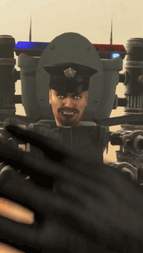 Man in Police Uniform and Robot