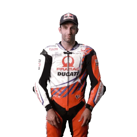 Man in Pramac Ducati Jacket Pointing Up