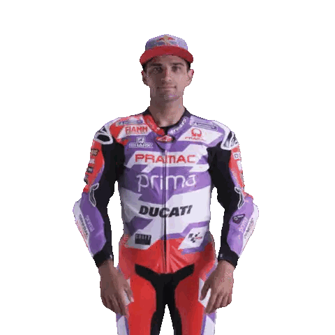 Man in Purple and Red Ducati Motorcycle Suit