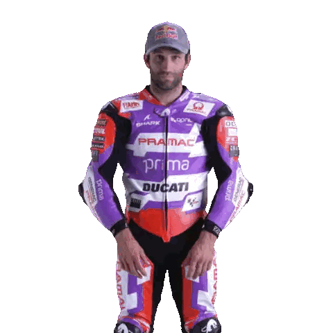 Man in Purple and Red Ducati Motorcycle Suit