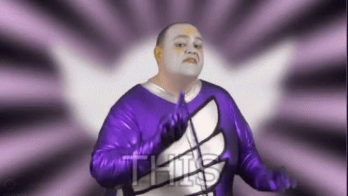 Man in Purple Costume with This