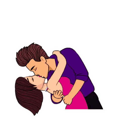 Man in Purple Hugging Woman in Pink