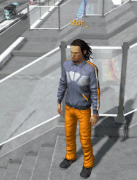 Man in Purple Jacket and Orange Pants on Stairs