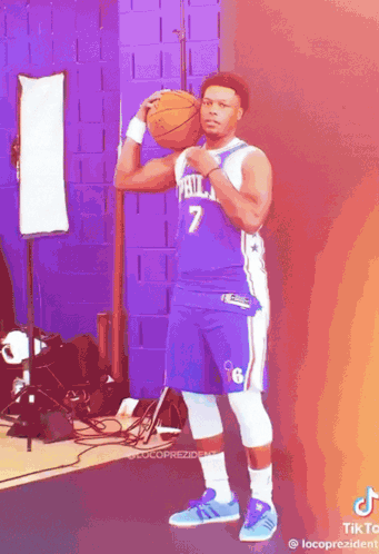 Man In Purple Jersey Holding Basketball GIF