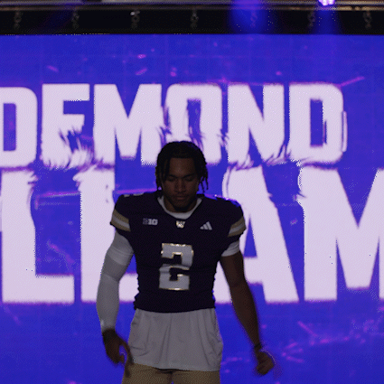 Man in Purple Jersey Number 2 in Front of Demond Liam Screen
