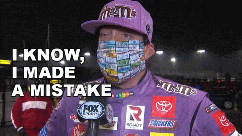 Man in Purple M&M's Hat and Mask Says I Made Mistake