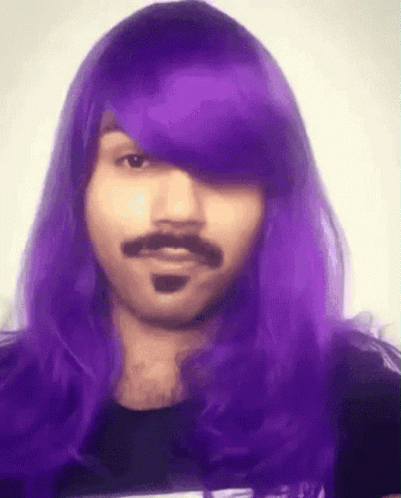Man in Purple Wig and Mustache