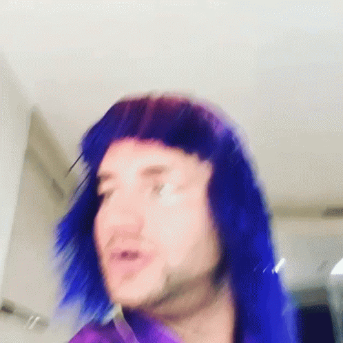 Man in Purple Wig Blue Hair Funny Face