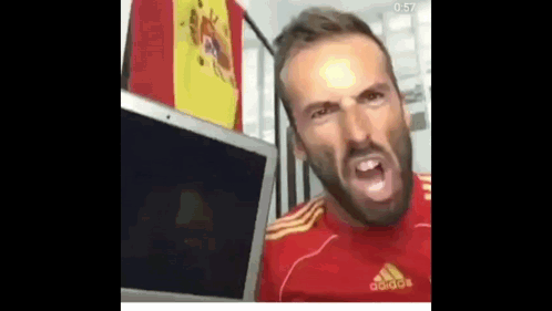 Man In Red Adidas Shirt Screaming GIF