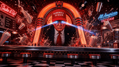 Man in Red America Is Back Hat by Jukebox