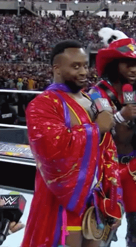 Man In Red And Purple Robe Talking Into Microphone GIF