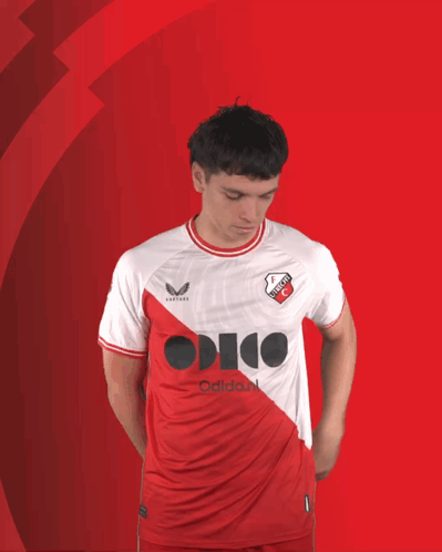 Man in Red and White Adidas Jersey