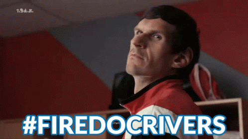 Man In Red And White Jacket With #Firedocrivers GIF