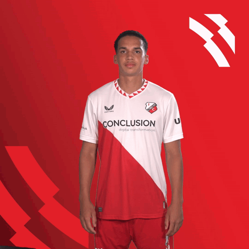 Man in Red and White Jersey Saying Conclusion