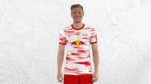 Man In Red And White RB Leipzig Jersey GIF