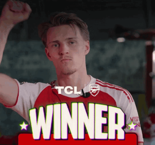 Man In Red And White Shirt Saying Winner GIF