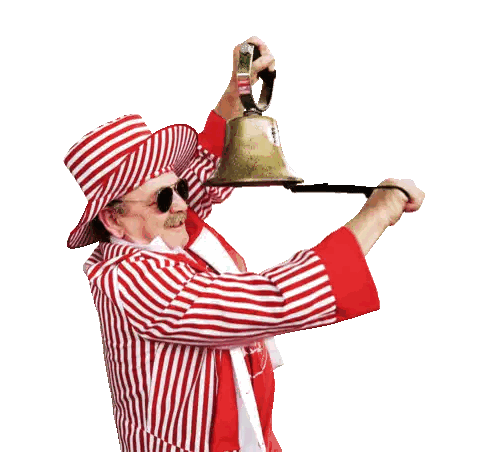 Man in Red and White Striped Outfit Holding Bell