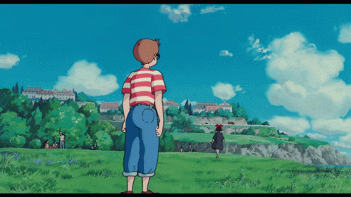 Man In Red And White Striped Shirt In Field GIF