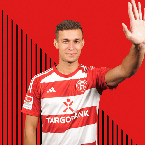Man In Red And White Targobank Shirt GIF