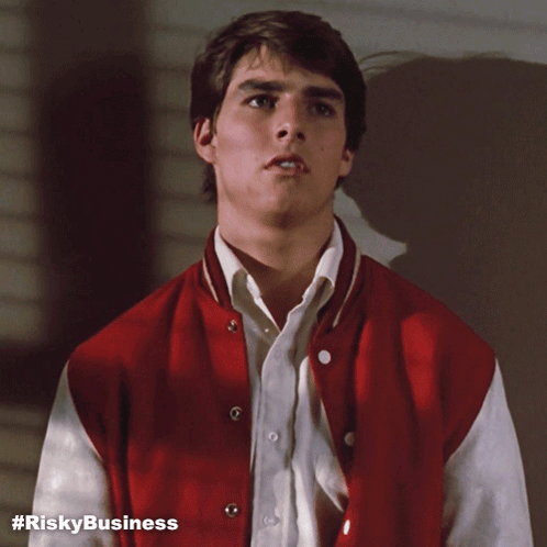 Man In Red And White Varsity Jacket Risky Business GIF