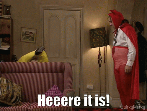 Man In Red Cape Heere It Is GIF