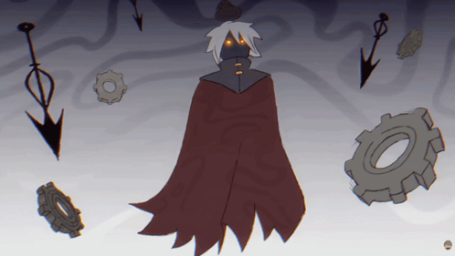 Man In Red Cape With Gears And Arrows GIF