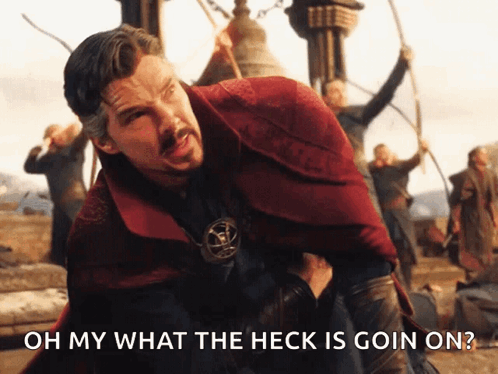 Man in Red Cloak Saying Oh My What the Heck Is Goin On