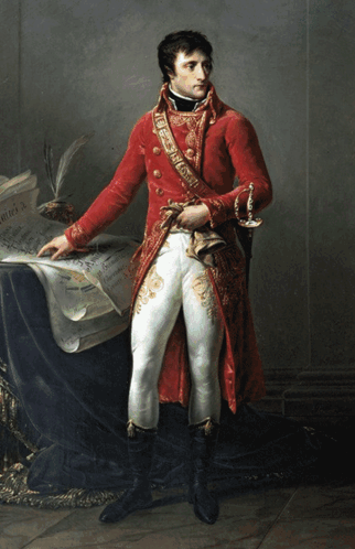 Man in Red Coat and White Pants with Francais Sash