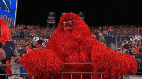 Man in Red Costume at Super Bowl