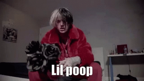 Man In Red Fur Coat Sitting With Dog Lil Poop GIF