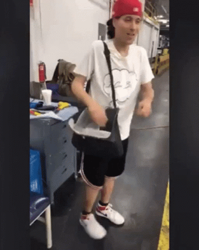 Man In Red Hat And White Shirt Dancing GIF