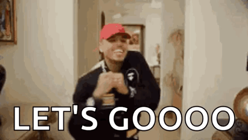 Man in Red Hat Dancing Let's Go