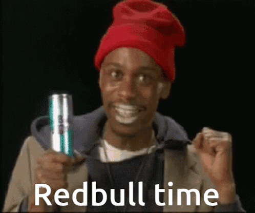 Man In Red Hat Holding Redbull Can GIF