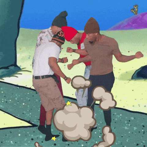 Man In Red Hat Saying Us Next To Two Men GIF