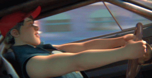 Man In Red Hat Sitting In Driver Seat GIF