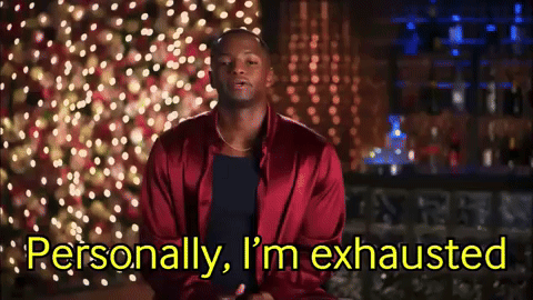 Man in Red Jacket Saying Exhausted