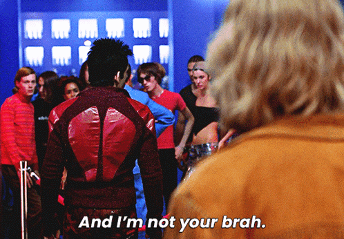 Man In Red Jacket Says And I'm Not Your Brah GIF