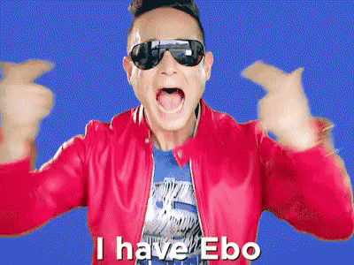 Man in Red Jacket Sunglasses Saying I Have Ebo