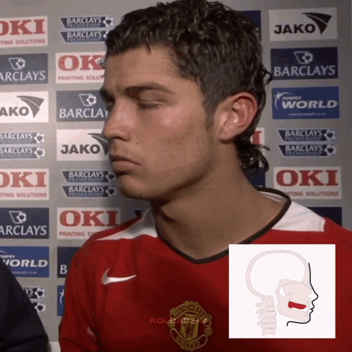 Man in Red Manchester United Jersey Barclays Jako Ads