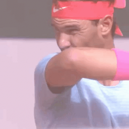 Man In Red Nike Headband And Blue Shirt GIF