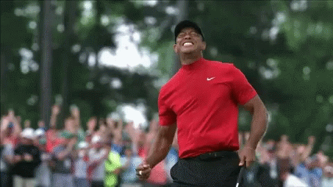 Man In Red Nike Shirt Holding Golf Club GIF