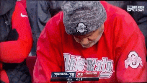 Man in Red Ohio State Shirt and Gray Hat