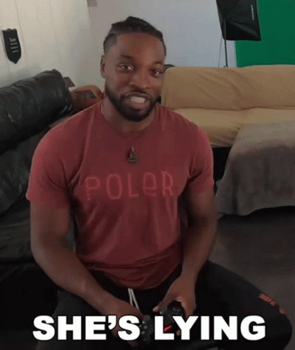 Man in Red Polo Shirt Saying She's Lying